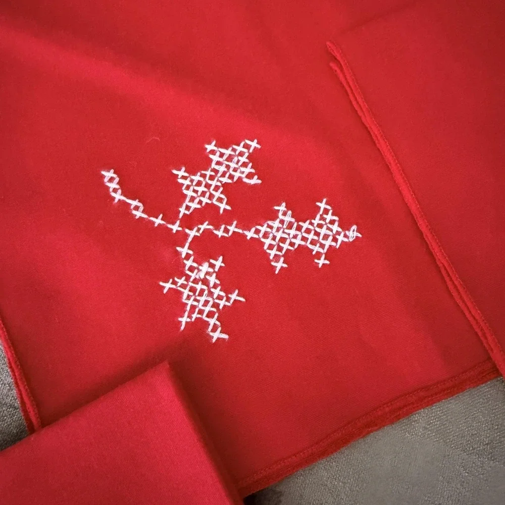 Red Embroidered Floral Cloth Napkins Set Of 8 Cotton Blend Christmas Table Decor